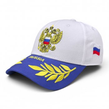 бейсболка RUSSIA герб белая с синим козырьком / 66926