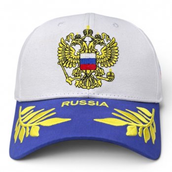 бейсболка RUSSIA герб белая с синим козырьком / 66926