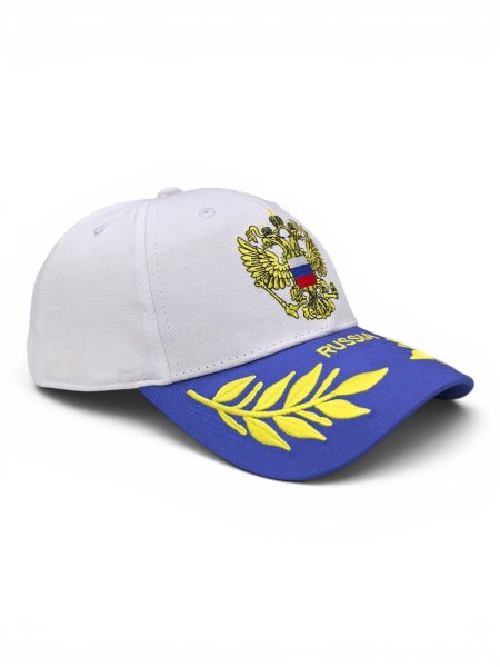 бейсболка RUSSIA герб белая с синим козырьком / 66926 купить в хабаровске купить в хабаровске
