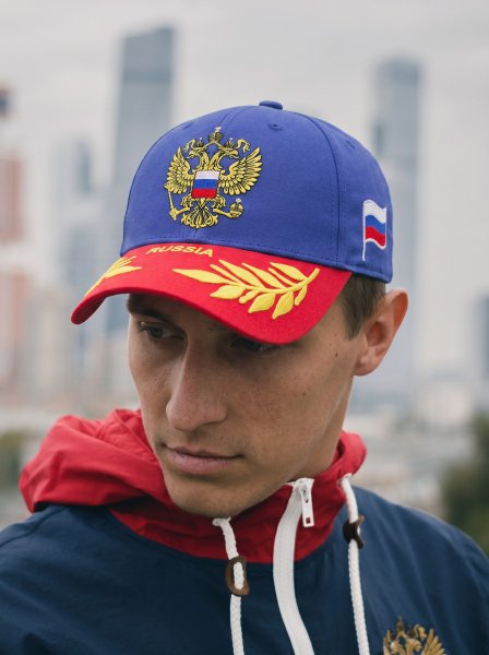 бейсболка RUSSIA герб синия с красным козырьком / 6693 купить в хабаровске купить в хабаровске