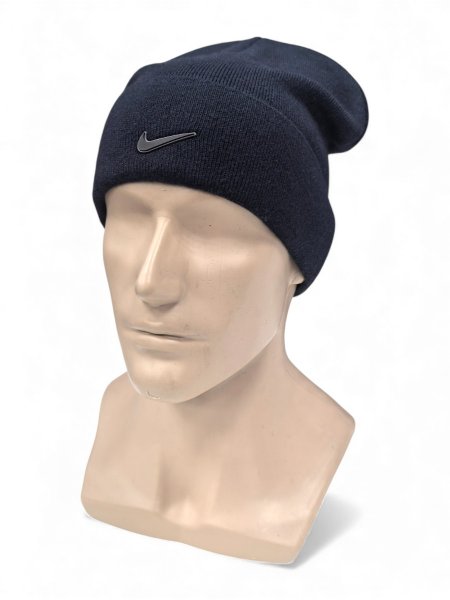 Шапка NIKE утепленная с подворотом синяя / 6484 купить в хабаровске купить в хабаровске