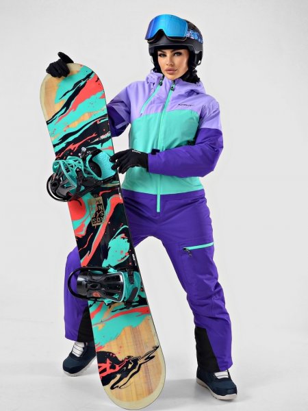 Комбинезон Женский горнолыжный /сноубордический AZIMUTH фиолетовый/бирюзовый 3847 купить в хабаровске купить в хабаровске